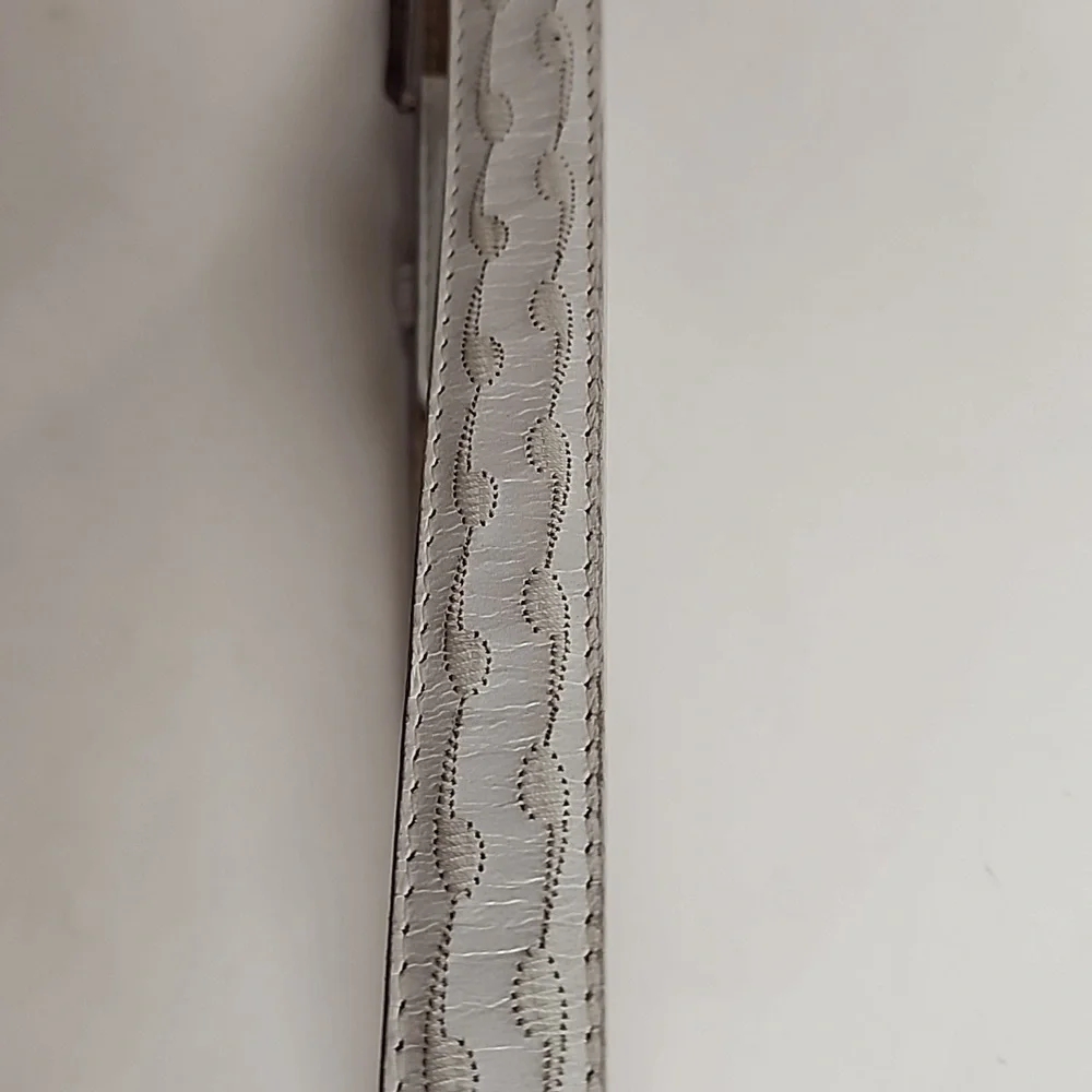 Tony Lama Vintage White Leather Belt With Silver Hardware Sz 32